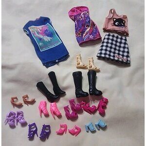 Lot of Barbie Clothes and 11 Pairs of Shoes for Barbie Dolls Mattel Stacie Boots